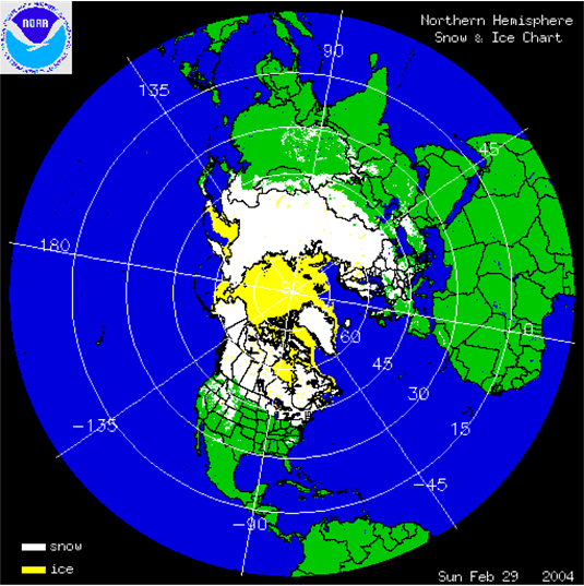 NOAA IMS 눈덮임 자료 표출 샘플